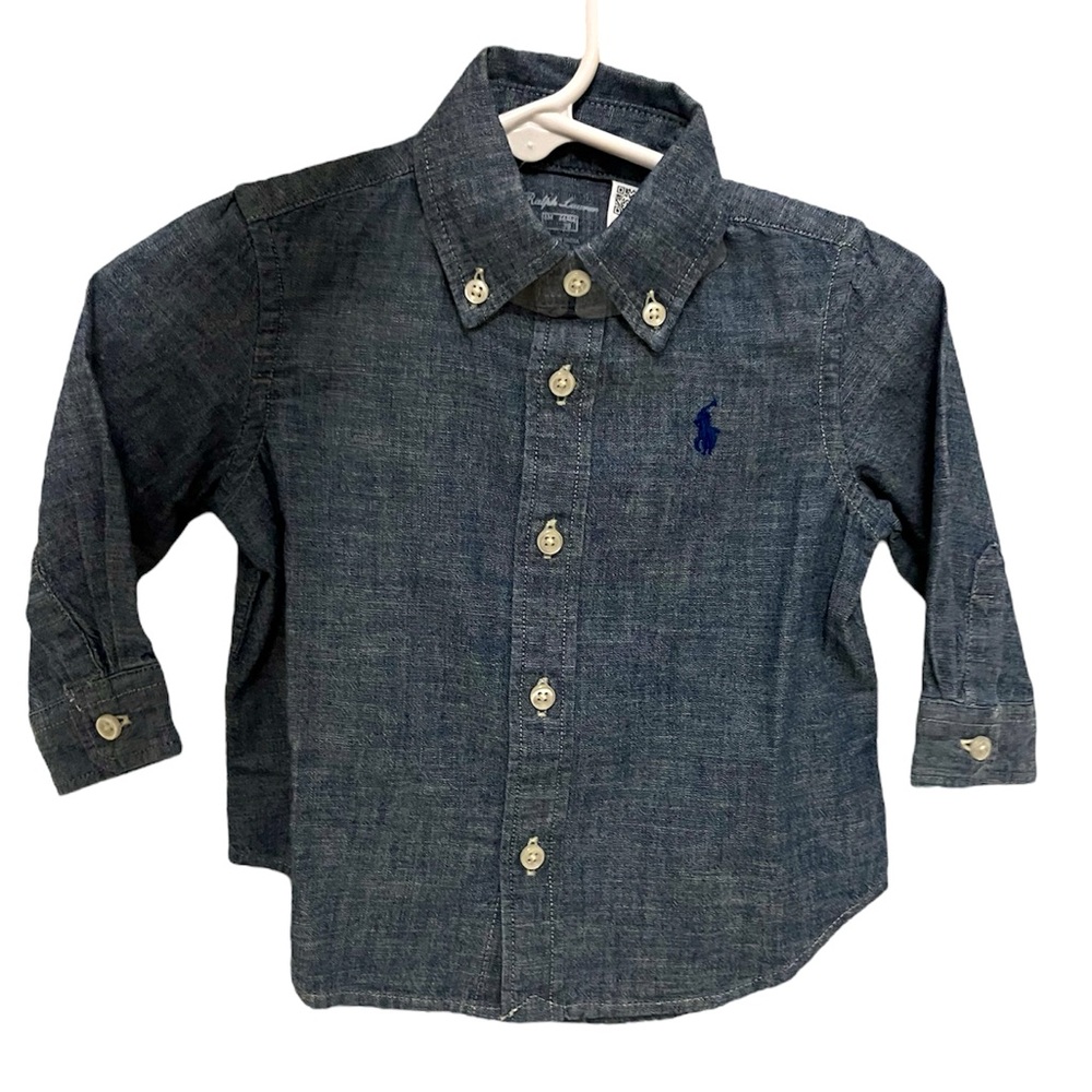 New Polo Ralph Lauren Baby Button Up Denim Collared Long Sleeve Shirt
